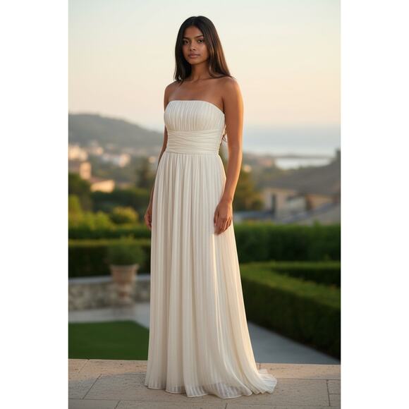 BCBGMAXAZRIA Off-White Strapless Silk Evening Gown Dress Size 8 - Picture 1 of 11